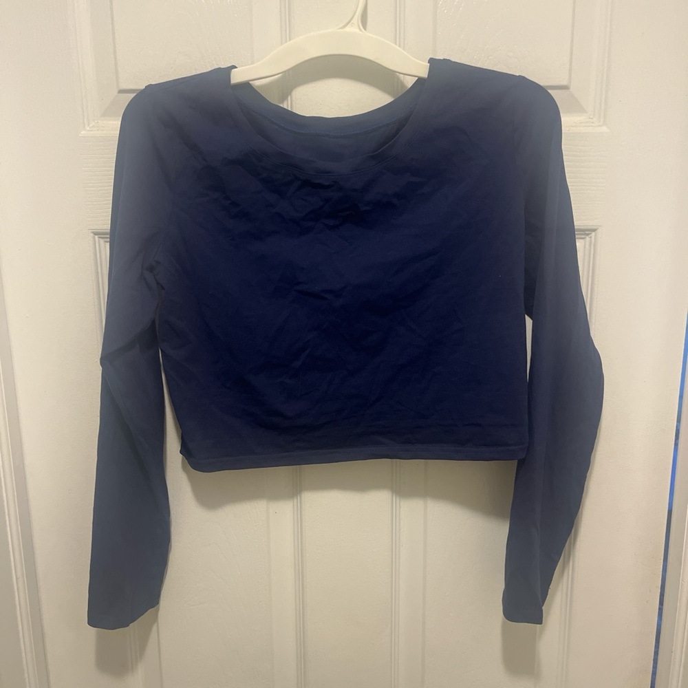 Navy Blue Long Sleeve Crop Top